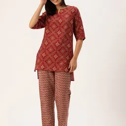 Clt.sEthnic Motifs Printed Kurti With Pyjamas Night Suit-image-1