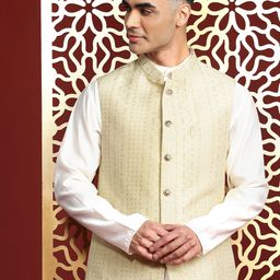 MANQ Men Kurta with Churidar & Ethnic Motifs Nehru Jacket image 4