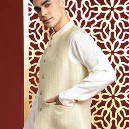 MANQ Men Kurta with Churidar & Ethnic Motifs Nehru Jacket image 2