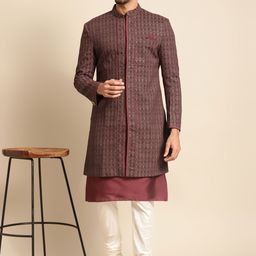KISAH Men Maroon & White Sherwani Set-image-46