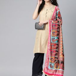 SWI Stylish Ethnic Motifs Printed Chiffon Dupatta with Mirror Work image 2