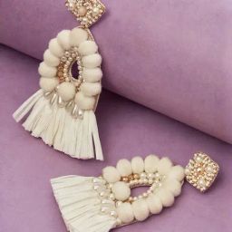 Sohi Boho White Beaded Dangler Earrings-image-29