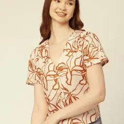 Moomaya Rust Rayon Floral Print Shirt-picture-5