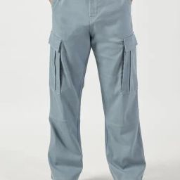 Thomas Scott Blue Regular fit Solid Cargo Trousers-image-79