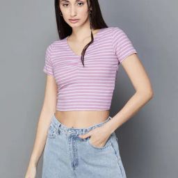 Ginger by Lifestyle Lilac Striped Crop Top-image-11