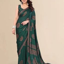 FABMORA Green Printed Saree with Unstitched Blouse-picture-10