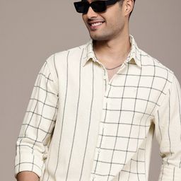 WROGN Comfort Opaque Striped and Checked Pure Cotton Casual Shirt-image-3