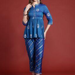 Anouk Pleated Foil Print Gotta Patti Kurta with Trousers-picture-57