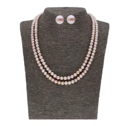 Sri Jagdamba Pearls 2 Line Pink Alloy Necklace Set-48