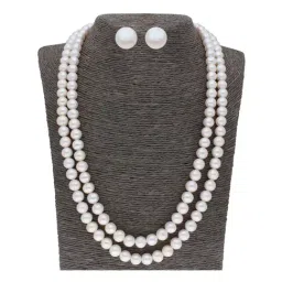 Sri Jagdamba Pearls 2 Line Pearl White Alloy Necklace Set-55