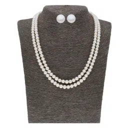 Sri Jagdamba Pearls 2 Line Pearl White Alloy Necklace Set-71