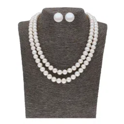 Sri Jagdamba Pearls 2 Line Pearl White Alloy Necklace Set-47
