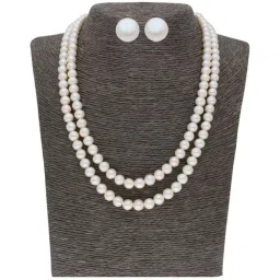 Sri Jagdamba Pearls 2 Line Pearl White Alloy Necklace Set-61