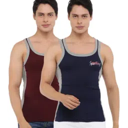 Dollar Bigboss Assorted Color Cotton Regular Fit Gym Vests (Pack Of 2)-image-96