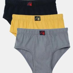 Jockey Kids Grey & Yellow Cotton Regular Fit Brief (Pack of 3) - Assorted-image-55