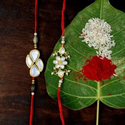 Karatcart Gold-Plated Kundan Rakhi with Roli Chawal & Greeting Card for Brother - Set of 2-23