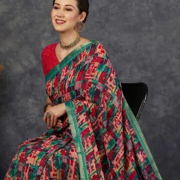 Satrani Multicolored Geometric Print Saree With Unstitched Blouse image 2