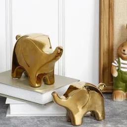 Tayhaa Golden Ceramic Elephant Showpieces - Set of 2-image-5