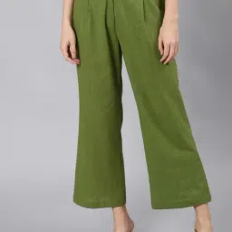 Jaipur Kurti Olive Green Cotton Flared fit Parallel Pant-image-7