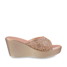 Mochi Women's Rose Gold Casual Wedges-image-94