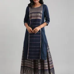 Aurelia Blue Cotton Geometric Print Straight Kurta-picture-17