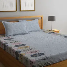 Klotthe Motif Grey 300 TC Cotton King Bedsheet with 2 Pillow Covers-image-71