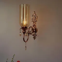 FOS LIGHTING Transparent & Golden Mild Steel Wall Sconce With Translucent Glass Shade-image-27