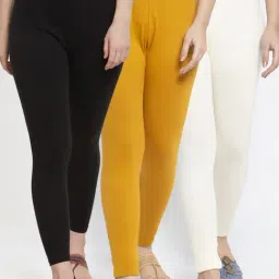 Gracit Black & Yellow Mid Rise Leggings - Pack Of 3-image-71