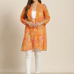 Qurvii Orange Floral Print Shrug-image-53