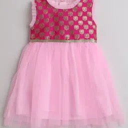 Many Frocks Kids Pink Embroidered Dress-image-93