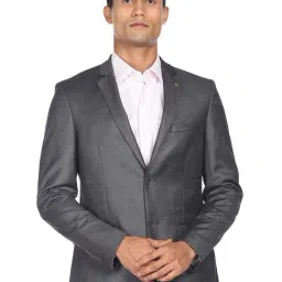 AD by Arvind Dark Grey Regular Fit Notch Lapel Blazer-image-71