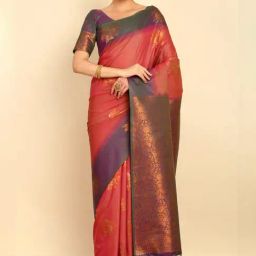 Soch Womens Pink Floral Zari Woven Design Silk Blend Saree With Tassels-image-68