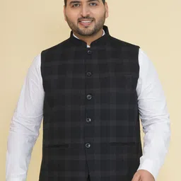 John Pride Checked Plus Size Nehru Jacket-picture-31