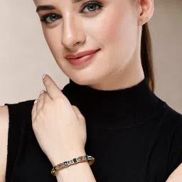 Karatcart Gold-Plated Multicolor Cubic Zirconia Studded Bangle-Style Bracelet For Women image 2