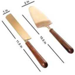 Nestroots Cake Cutting Knife Server Serrated Knife Set of 2 Dessert Server Gold with Wood Handle image 5