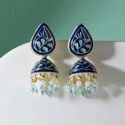 Zaveri Pearls Blue Meenakari Traditional Jhumki Earrings-ZPFK14375 image 5