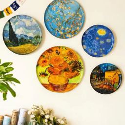 RITUALISTIC Multicolor Metal Printed Van Gogh Wall Plates - Set of 5-3