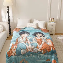 JC HOME Blue & Brown Printed Cotton AC Room 500 GSM Single Bed Quilt-image-68