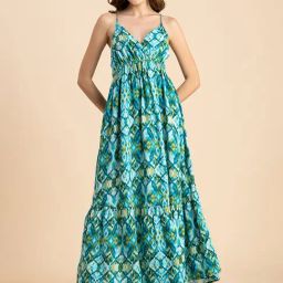 Moomaya Green & Blue Printed Maxi Dress-picture-3