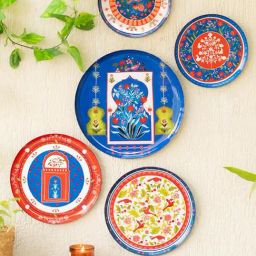 RITUALISTIC Multicolor Metal Printed Indigo Jaipur Wall Plates - Set of 5-47