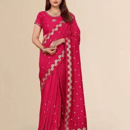 FABMORA Pink Silk Embroidered Saree with Unstitched Blouse-picture-10