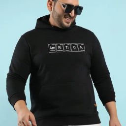 Instafab Plus Black Cotton Regular fit Printed Plus Size Hooded Sweatshirt-image-60