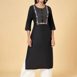 Rangmanch by Pantaloons Black Embroidered Straight Kurta-image-59