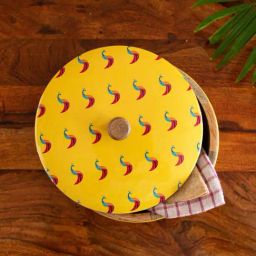 ExclusiveLane Mango Wood Peacocks Hand-Enamelled Casserole Chapati Box With Lid (1.14 L)-image-11
