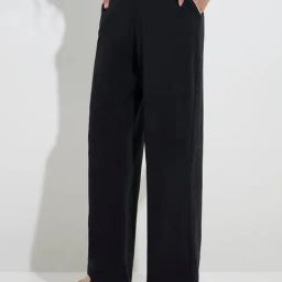 Superstar by Westside Black Solid High-Rise Cotton Lounge Pants-image-3