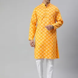 Majestic Man Men Ethnic Motifs Printed Mandarin Collar Pure Cotton Kurta-32