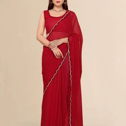 FABMORA Maroon Solid Saree with Unstitched Blouse-picture-42