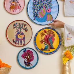 RITUALISTIC Multicolor Iron Printed Gondh Wall Plates - Set of 5 image 2