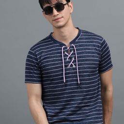 BLUE ARC Men Striped V-Neck T-shirt-image-19