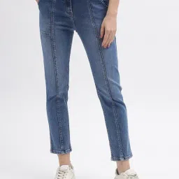 Elle Blue Cotton Straight Fit High Rise Mid Rise Jeans-image-25